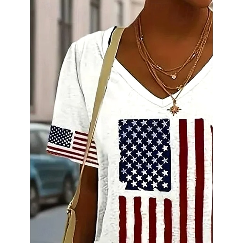 Women's Patriotic  T Shirt Graphic Flag Flag Stylish Casual Red White And Blue Short Sleeve Crew Neck Regular Tops Daily Print White Summer Spring3