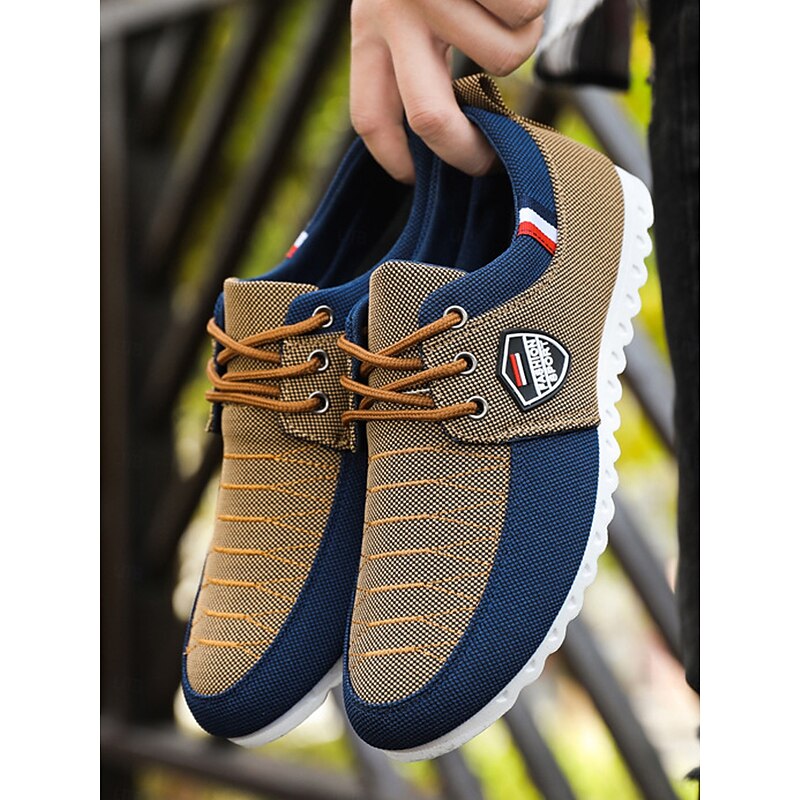 Men's Two-Tone Nylon Casual Sneakers with Lace-Up Design and Emblem - Stylish Footwear for Everyday Use4