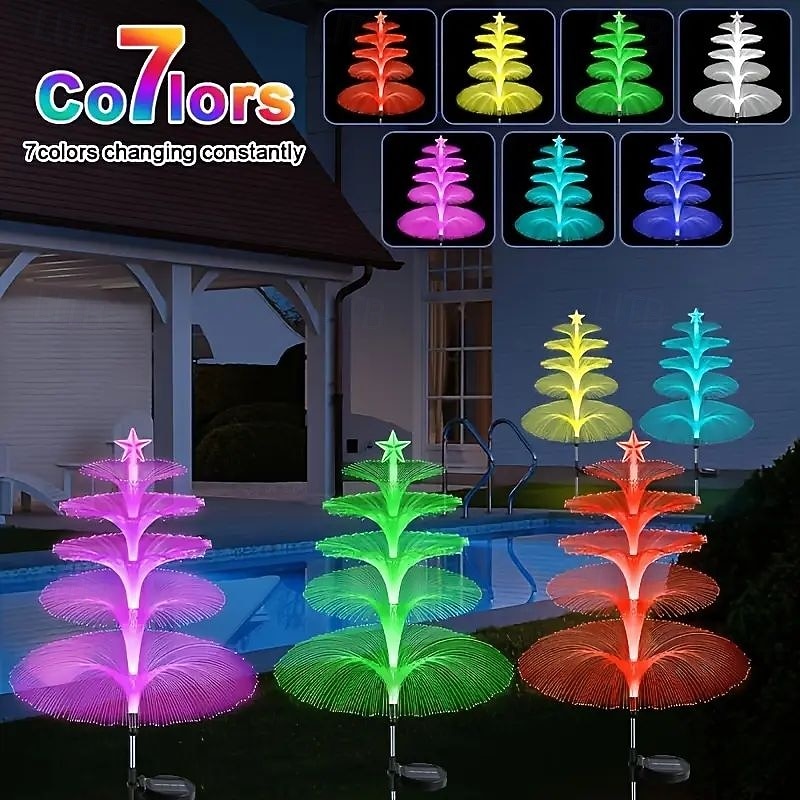 2/4 Pcs 5-Tier Solar LED Garden Light Jellyfish Fiber Optic Lawn Lights Waterproof Outdoor Garden Light for Yard Walkway Xmas Wedding Camping Party Decoration