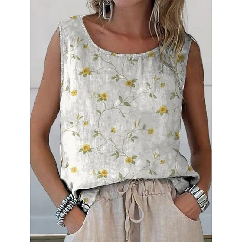 Women's Tank Top Floral Stylish Modern Sleeveless Crew Neck Regular Tops Daily Holiday Print Yellow Red Purple Khaki Gray Summer4