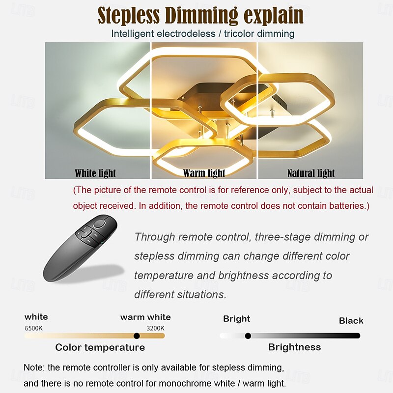 Modern Creative LED Ceiling Light with 3 Heads 52W 5 Heads 80W Stepless Dimming Remote Control APP Hexagonal LED Ceiling Light Suitable for Bedroom Living Room Dining Room and Home Lighting3