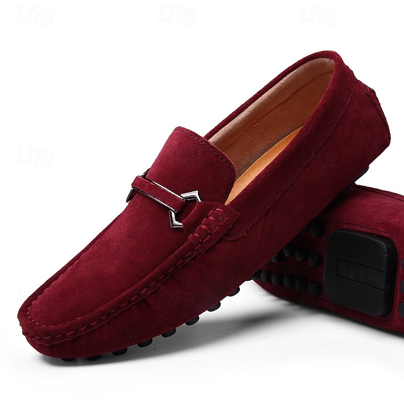 Men's Suede Driving Moccasins, Rich Burgundy with Classic Bit Buckle, Luxurious Comfort Casual Shoes4