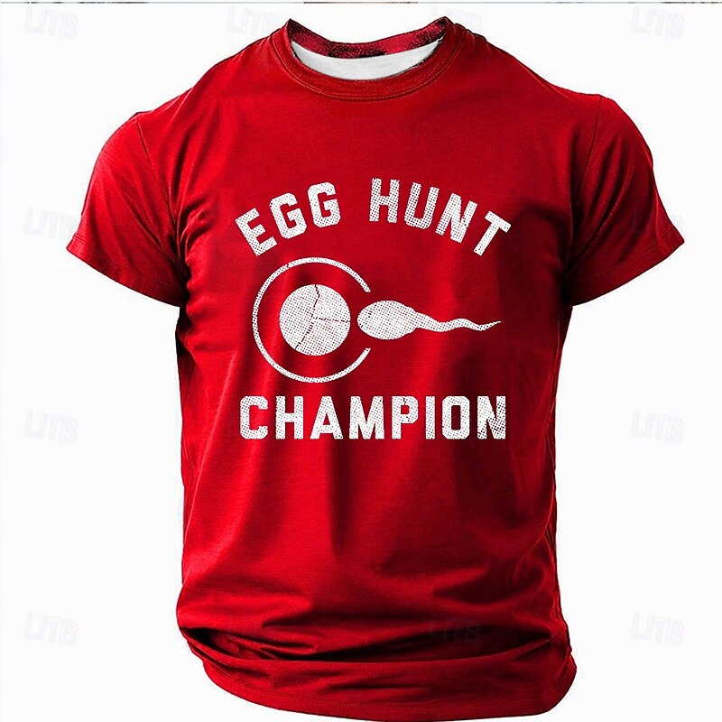 Men's Funny Egg Hunt Champion Graphic T-Shirt - Conception Humor Sperm & Egg Tee