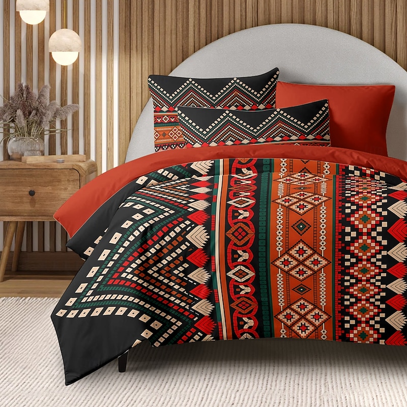 Ethnic Vintage Duvet Cover Full Size Bedding Set Bed Sets Quilt Cover Soft Lightweight Comforter Cover with 2 Pillowcases for Summer Spring