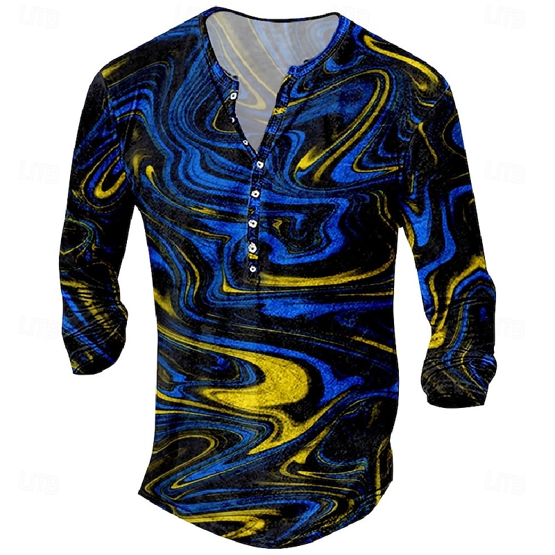 Men's Graphic Abstract T Shirt Henley Shirt Tee Long Sleeve Vintage Designer Stylish Outdoor Casual Daily Spring & Summer Dark Red Black Pink Blue Henley Henley T-Shirt