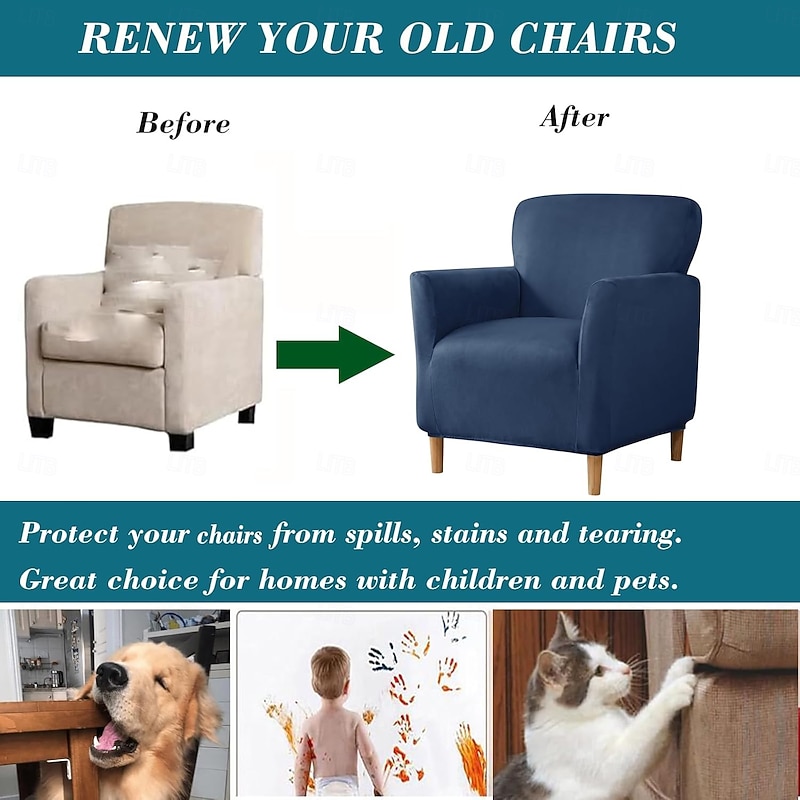 Armchair Slipcover,Stretch Velvet Armchair Cover Soft Chair Covers with Arms for Living Room Furniture Protector3