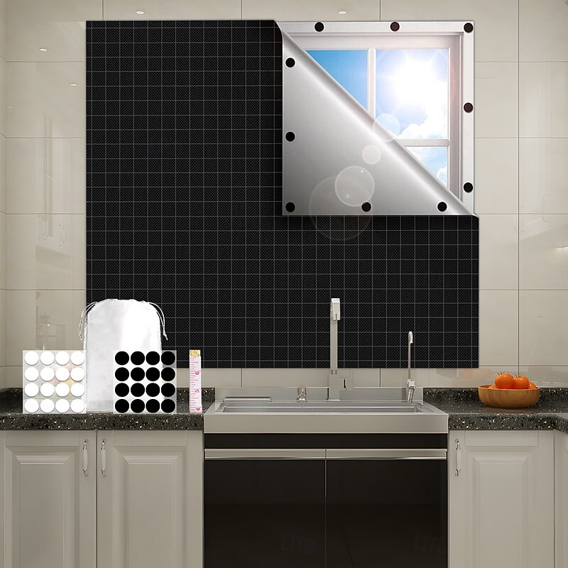 Portable Travel Print Plaid Curtain 100% Blackout Suction Cup Self-adhesive Diy Curtain