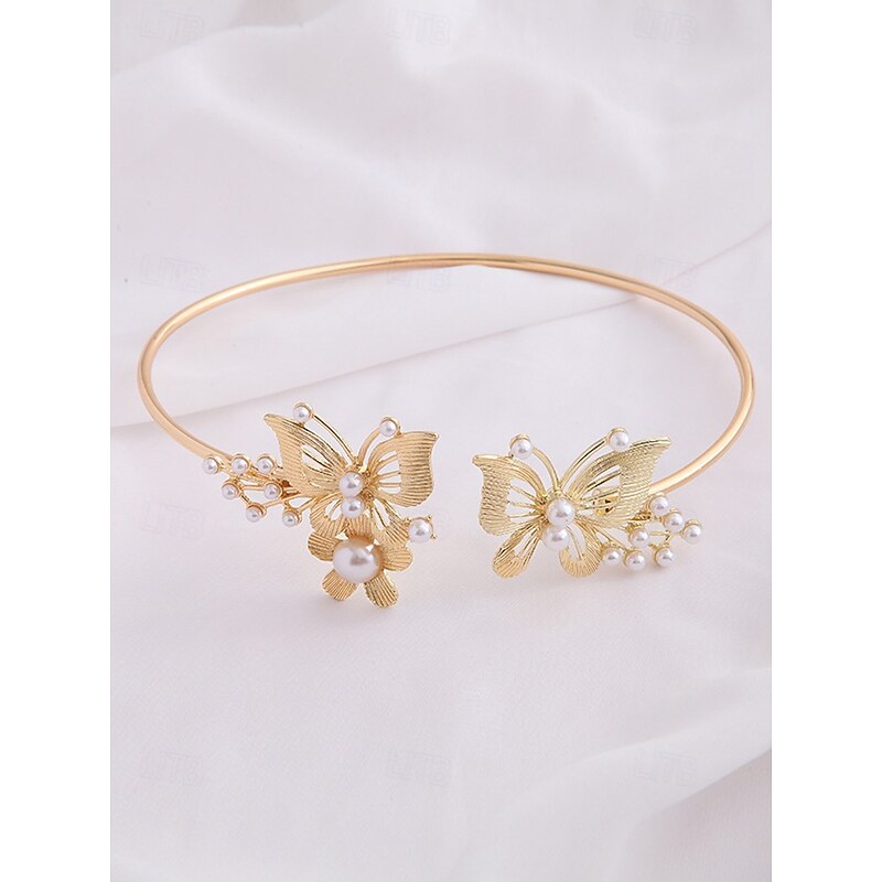 Women's Gold Butterfly Pearl Choker Necklace – Elegant Statement Jewelry for Weddings, Parties and Special Occasions3