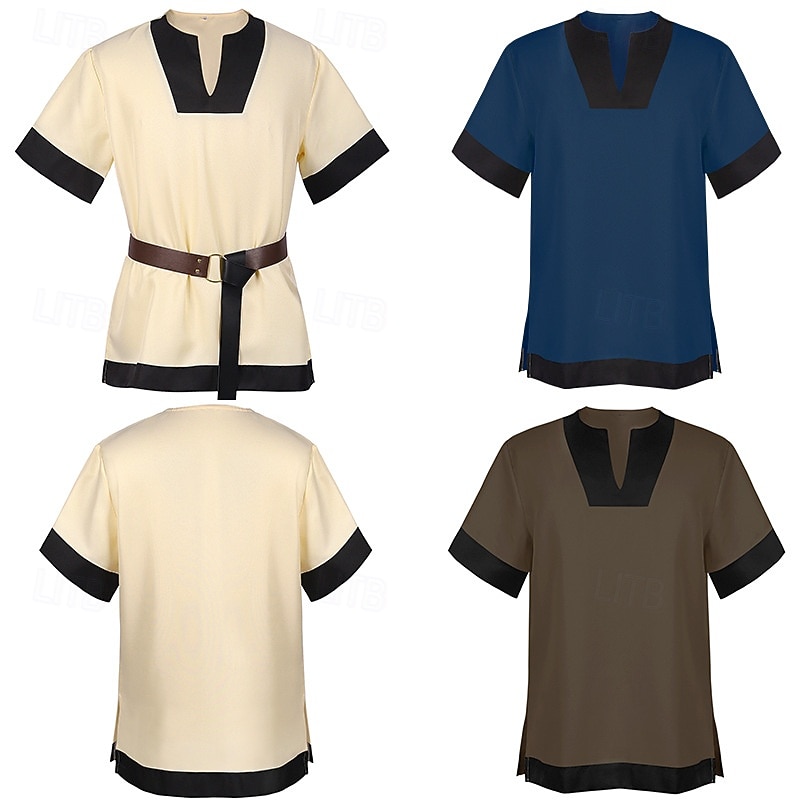 Medieval Renaissance 17th Century Shirt Tunic Knight Ritter Viking Fancy Dress Men's Viking Fantasy Halloween Masquerade Performance LARP Ren Faire Adults' Shirt Spring & Summer