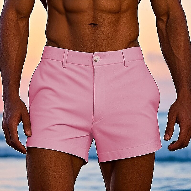 Men's Dress Shorts Work Shorts Golf Shorts Pocket Plain Comfort Breathable Short Outdoor Business Sports Casual White Yellow2