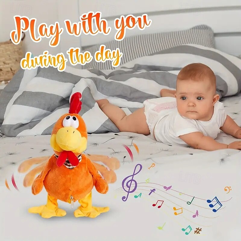 Squawking Chicken Musical Stuffed Animal Plushies Walking Singing Waving Rooster Happy Easter Gift for Youngsters Electronic Interactive Plush Toy for Boys Girls Easter Perfect Playing Doll for Yo3