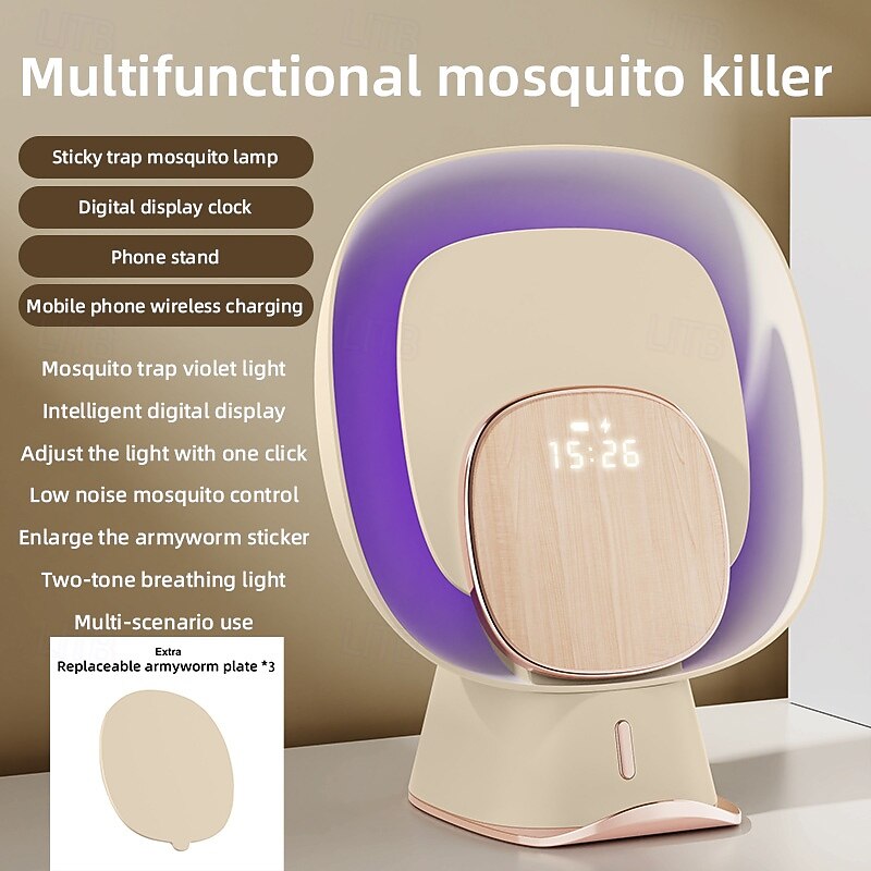 Silent Adhesive Mosquito Killer Lamp Ambient Light Wireless Charging Stand Clock 1200mAh2
