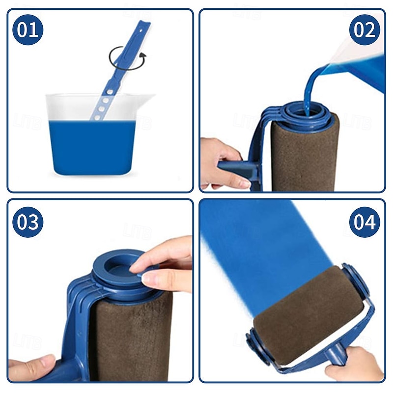 Paint Roller Brush Painting Handle Tool, Wall Painting Handle Tool with Paint Runner Brush, Wall Printing Brush, 3 Extension Poles, Printing Brush Tray, Handle Flocked Edger Room for Walls and Ceiling4