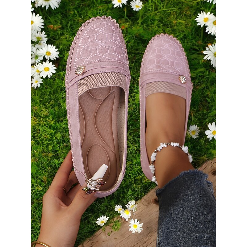Women's Stitched Rhinestone Loafers – Comfortable Non-Slip Casual Driving Moccasins for Daily Wear