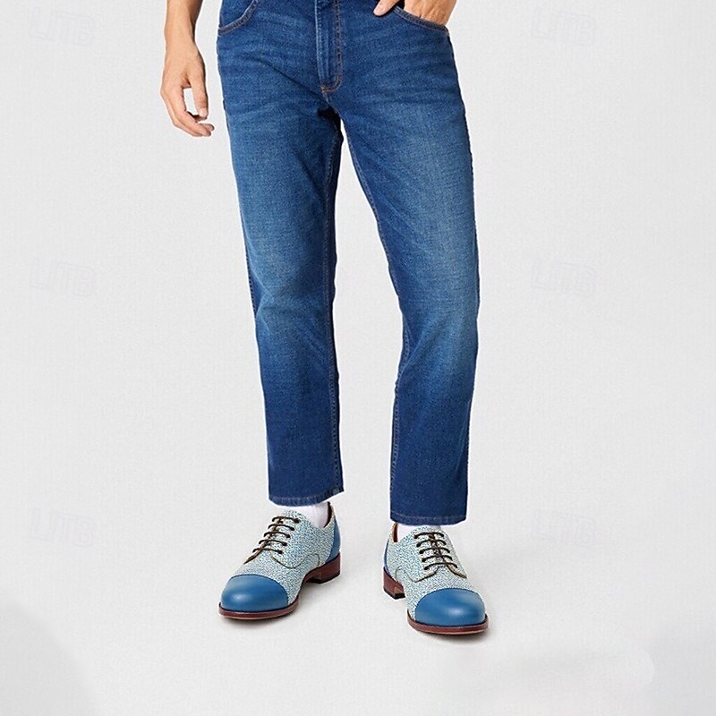 Men's Blue Woven Oxford Shoes – Elegant Nylon Knit Lace-Up Shoes for Business & Formal Events2