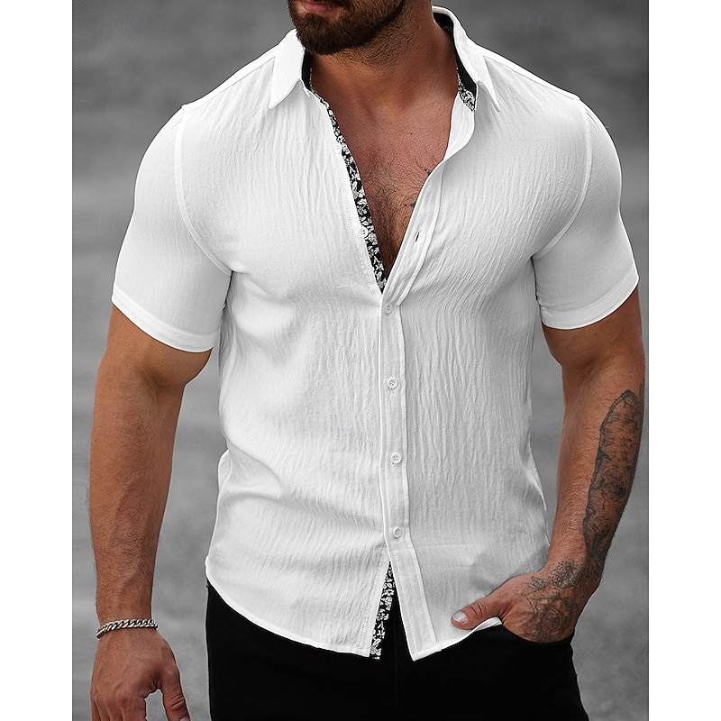 Men's Shirt Summer Shirt Casual Shirt Beach Shirt Button Up Shirt Black White Light Green Blue khaki Short Sleeve Printed Shirt Collar Vacation Hawaiian Button-Down Clothing Apparel Polyester Fashion