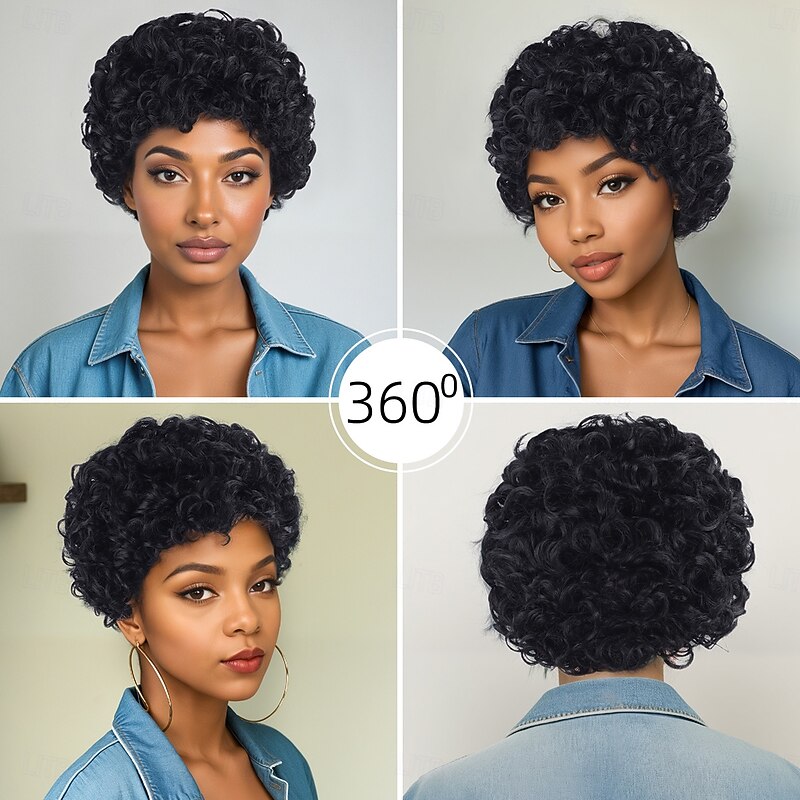 Synthetic Wig Bouncy Curl Curly Weave Bob Asymmetrical Machine Made Wig 10 inch A1 Synthetic Hair Women's Fashionable Design Classic Comfortable Black2