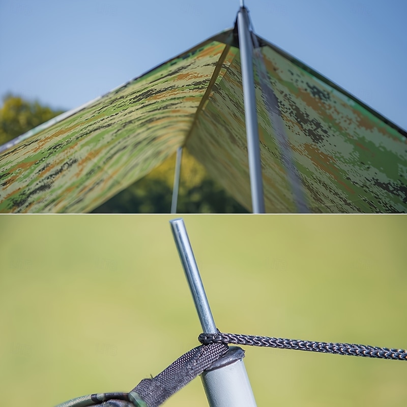 1pc Outdoor Multi-Functional Square Canopy - UV Protection Beach Shade with Lightweight Silvery Coated Fabric 122 lbs Tensile Strength Green & Blue Camouflage Design for Camping Picnics Backyard4