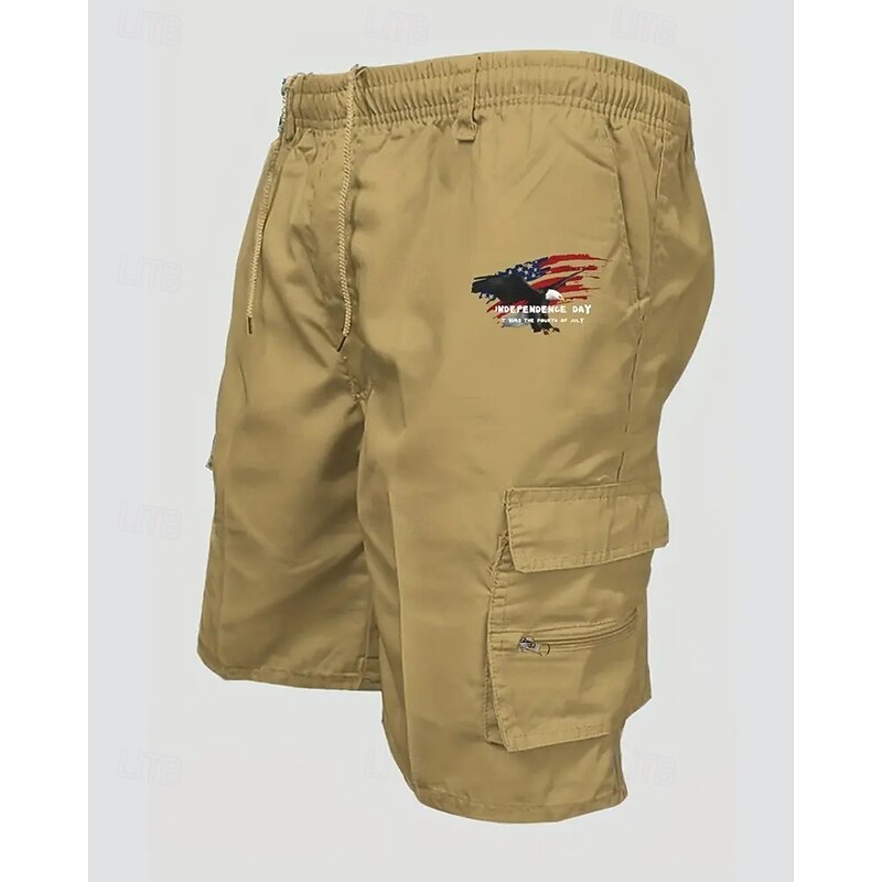 Men's Cargo Shorts Shorts Summer Shorts Drawstring Elastic Waist Multi Pocket Eagle National Flag Comfort Wearable Knee Length Outdoor Sport Daily Fashion Casual Black Navy Blue