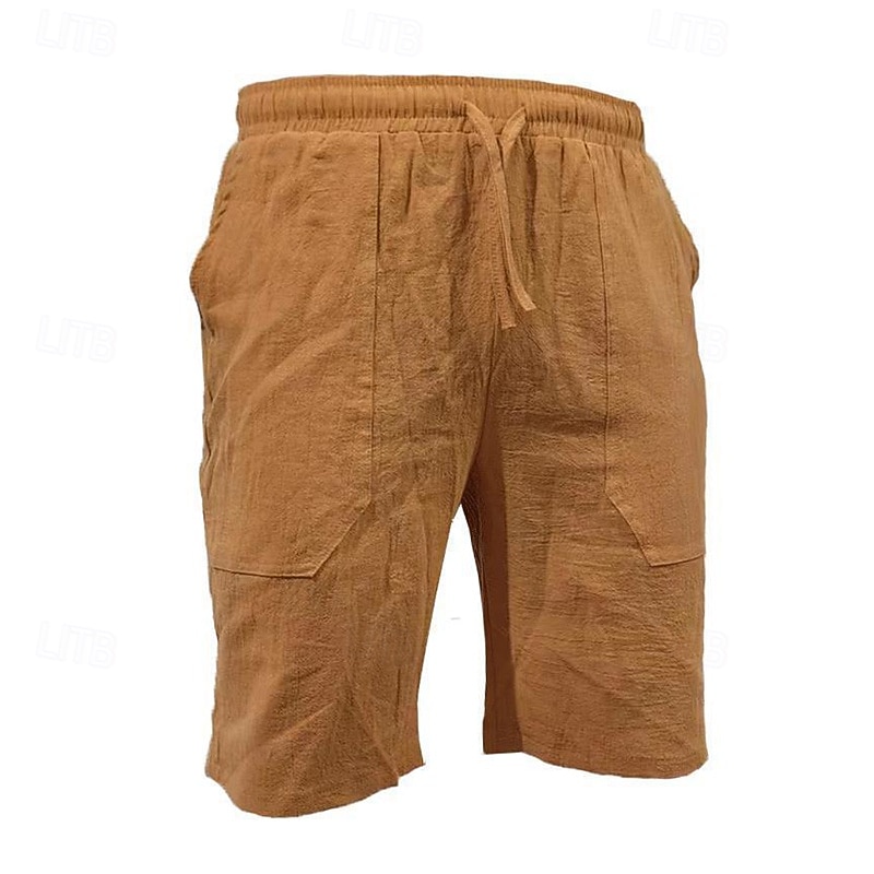 Men's Shorts Linen Shorts Summer Shorts Beach Shorts Drawstring Elastic Waist Front Pocket Plain Comfort Breathable Knee Length Outdoor Daily Holiday Vacation Fashion Black Navy Blue3