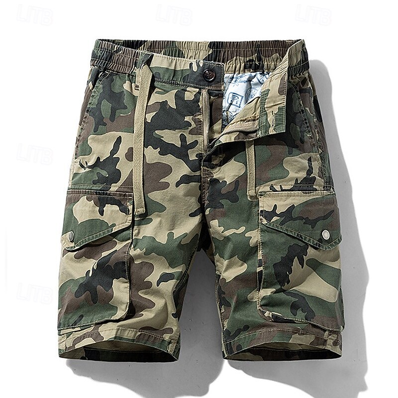 Men's Cargo Shorts Camo Shorts Shorts Summer Shorts Drawstring Elastic Waist Multi Pocket Camouflage Camo / Camouflage Comfort Wearable Knee Length Outdoor Sport Daily Fashion Casual Blue Khaki