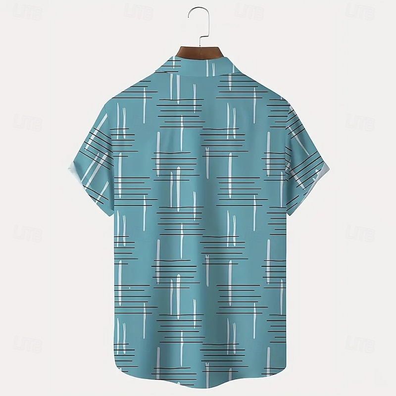 Men's Geometric Line Shirt Casual Shirt Button Up Shirt Short Sleeve Fashion Casual Vacation Holiday Streetwear Summer Turndown 3D Print Collared Shirts Front One Pocket Yellow Blue2