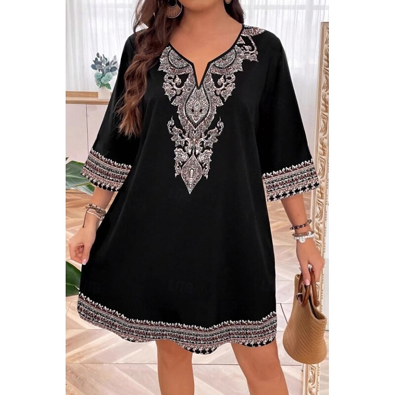 Women's Mini Dress Boho Dress Print Dress Fashion Classic Daily Beach Weekend Regular Fit Flower Half Sleeve V Neck Black Summer