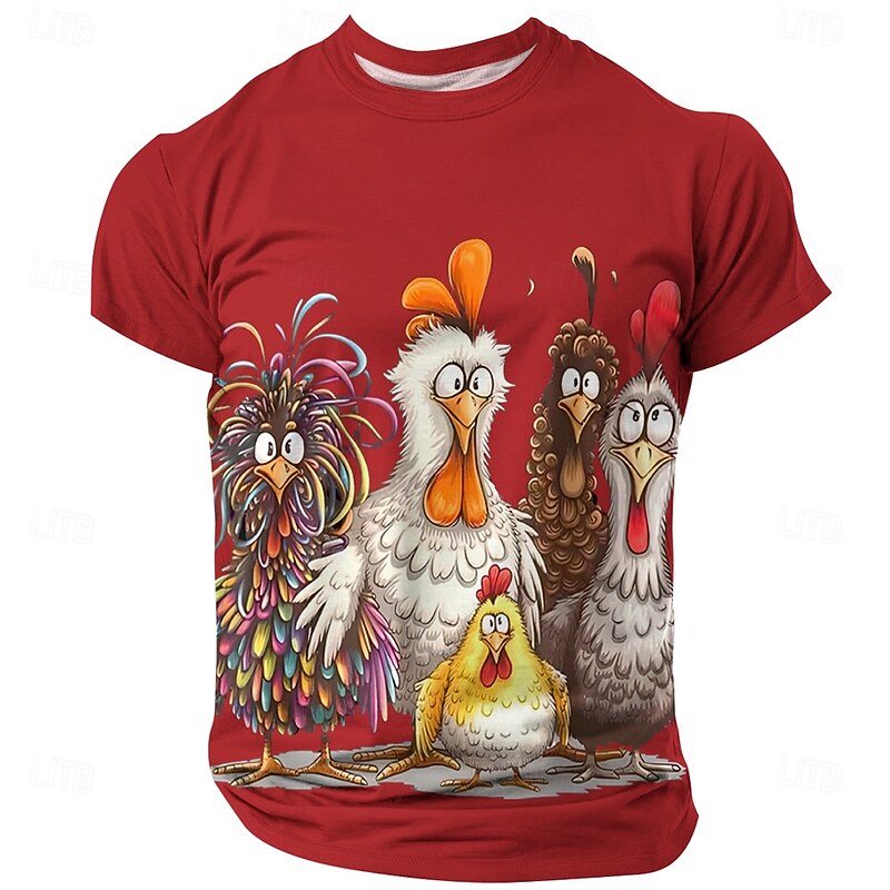 Men's Rooster Chick Funny T Shirt Short Sleeve T shirt 3D Print Crew Neck Shirt Exaggerated Designer Party Holiday Black White Red Summer Spring Clothing Apparel S M L XL XXL XXXL4
