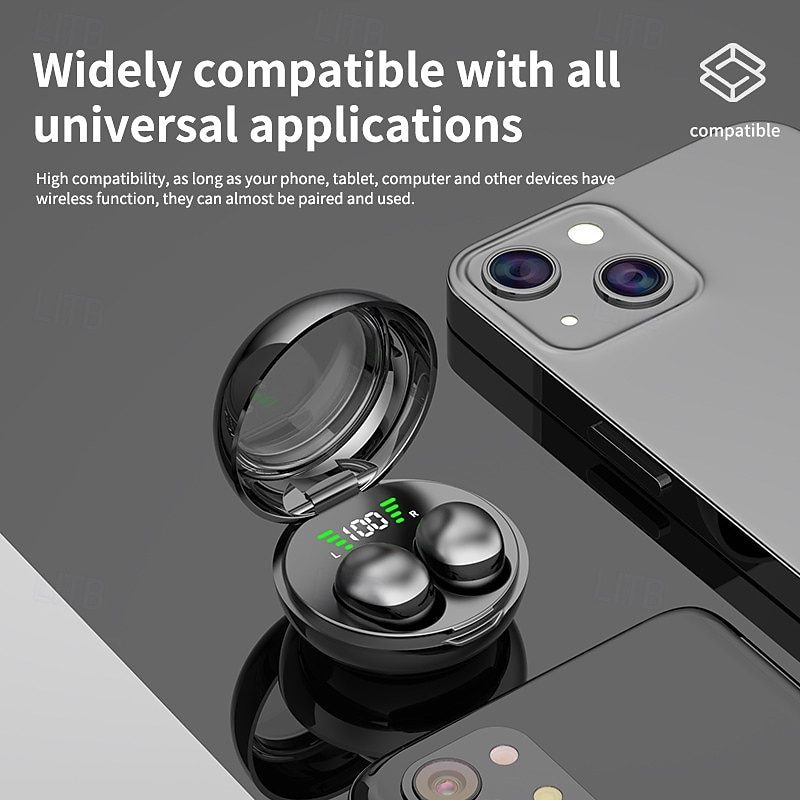 Wireless 5.3 Mini Sleep Headphones with Fingerprint Touch HiFi Stereo Sound LED Digital Display Tangle-Free Cable Semi-Open-Back Earphones for Exercise