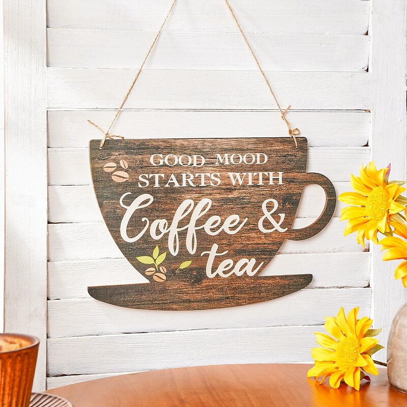 Wooden Coffee Tea Cup Hanging Sign – Lightweight Wall Decor Plaque, Cozy Indoor Wooden Sign for Home, Café, Bar, Shop, and Restaurant Decoration3