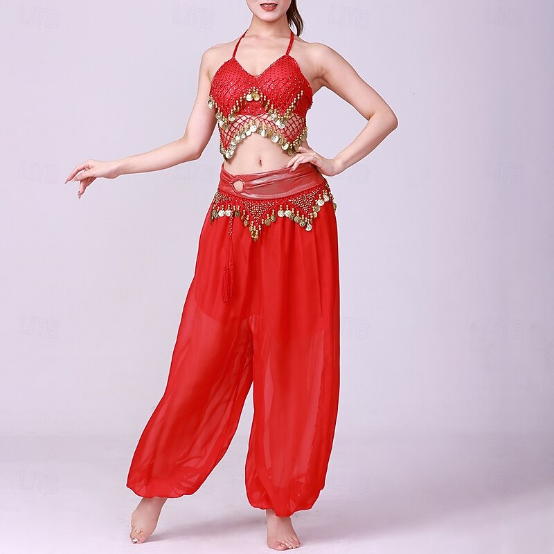 Latin Dance Top Gold Coin Pure Color Splicing Women's Performance Training Sleeveless High Polyester