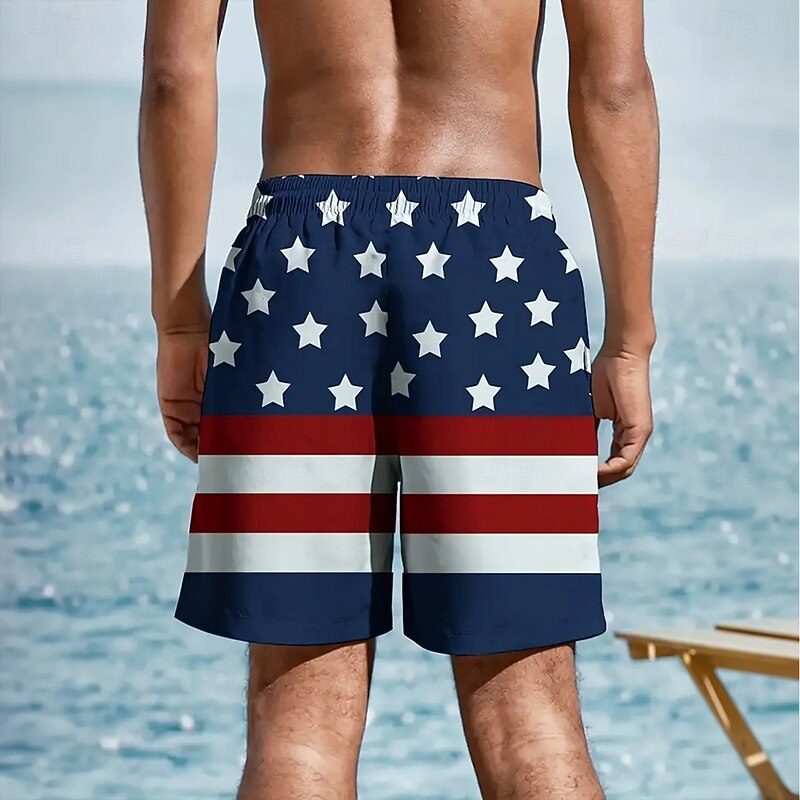 Men's American US Flag Independence Day Patriotic Swim Shorts Board Shorts Swimming Trunks Mid Waist Streetwear Hawaiian Holiday Beach Vacation Wear Pocket Drawstring Elastic Waist Designer Clothing2