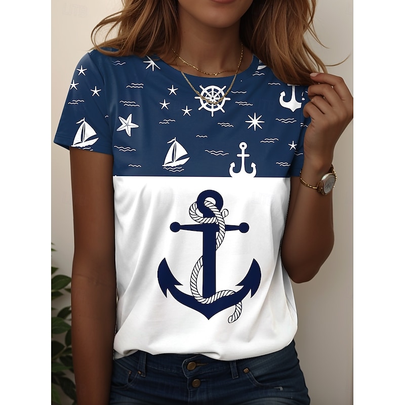 Women's T Shirt Rose Floral Graphic Elegant Vintage Fashion Short Sleeve Round Neck Regular Tops Daily Going out Weekend Print White Navy Blue Blue Dusty Blue Light Blue Summer