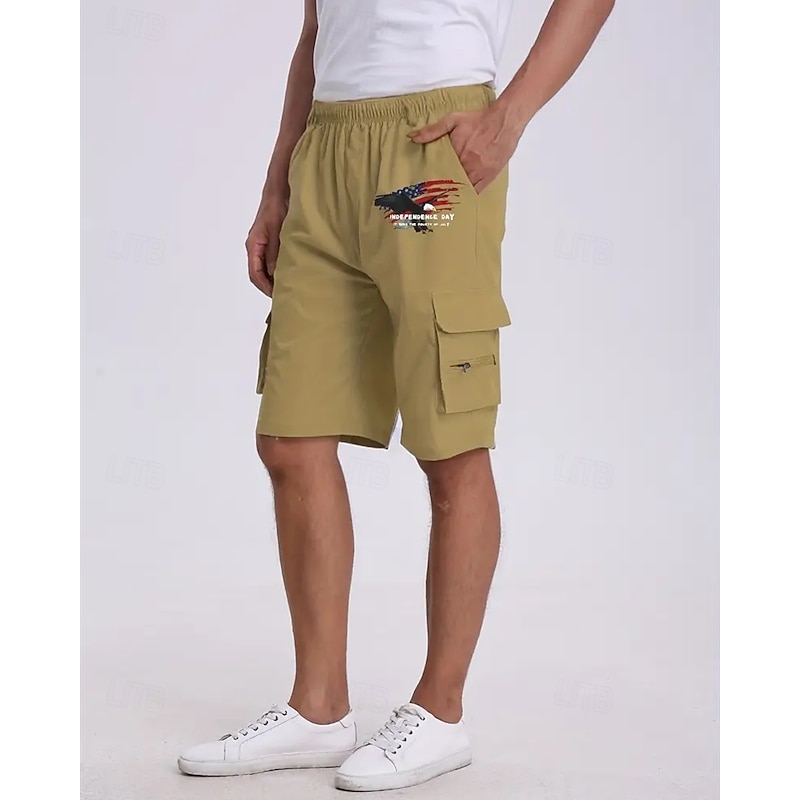 Men's Cargo Shorts Shorts Summer Shorts Drawstring Elastic Waist Multi Pocket Eagle National Flag Comfort Wearable Knee Length Outdoor Sport Daily Fashion Casual Black Navy Blue2