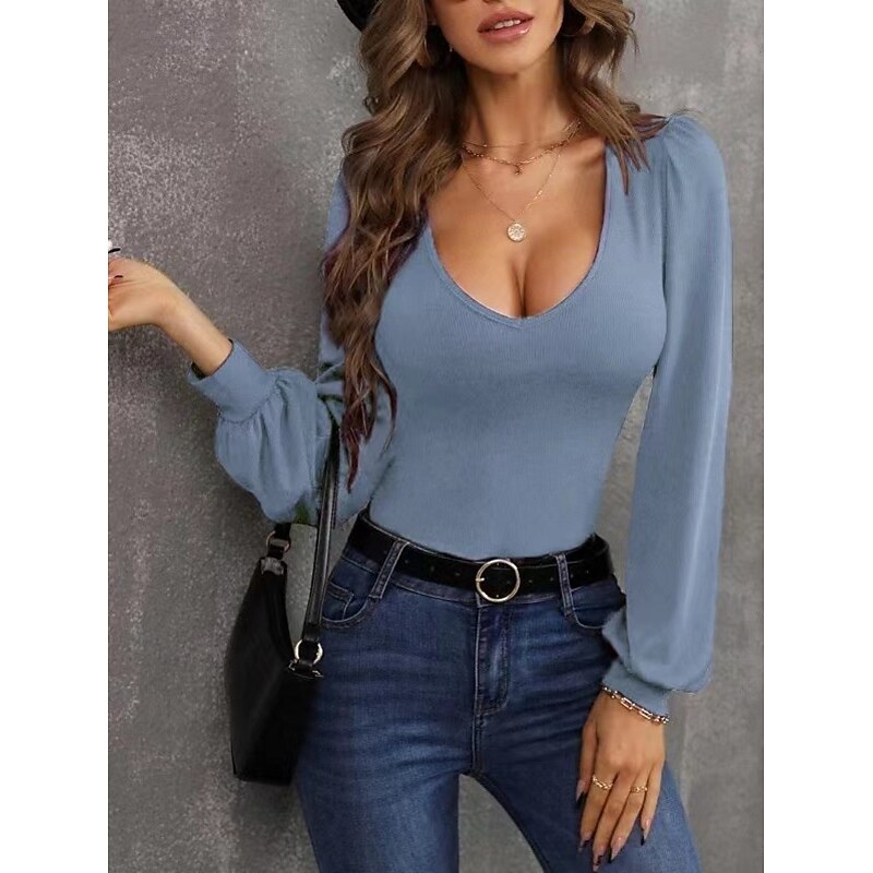 Women's Cardigan Elegant Cute Sexy Pure Color U Neck Knitted Lantern Sleeve Long Sleeve Regular Tops Knit Daily Going out Wine Red Black Fall