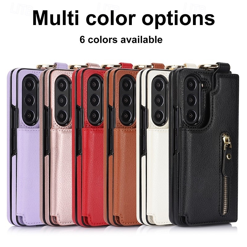Phone Case For Samsung Galaxy Z Fold 7 Z Fold 5 Z Fold 4 Z Fold 3 Back Cover with Stand Holder Zipper Card Slot Retro TPU PU Leather