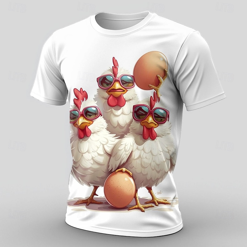 Men's Animal Funny T Shirt Short Sleeve T shirt 3D Print Crew Neck Shirt Exaggerated Designer Party Casual Holiday White 1 White Summer Spring All Seasons Clothing Apparel S M L XL XXL XXXL4