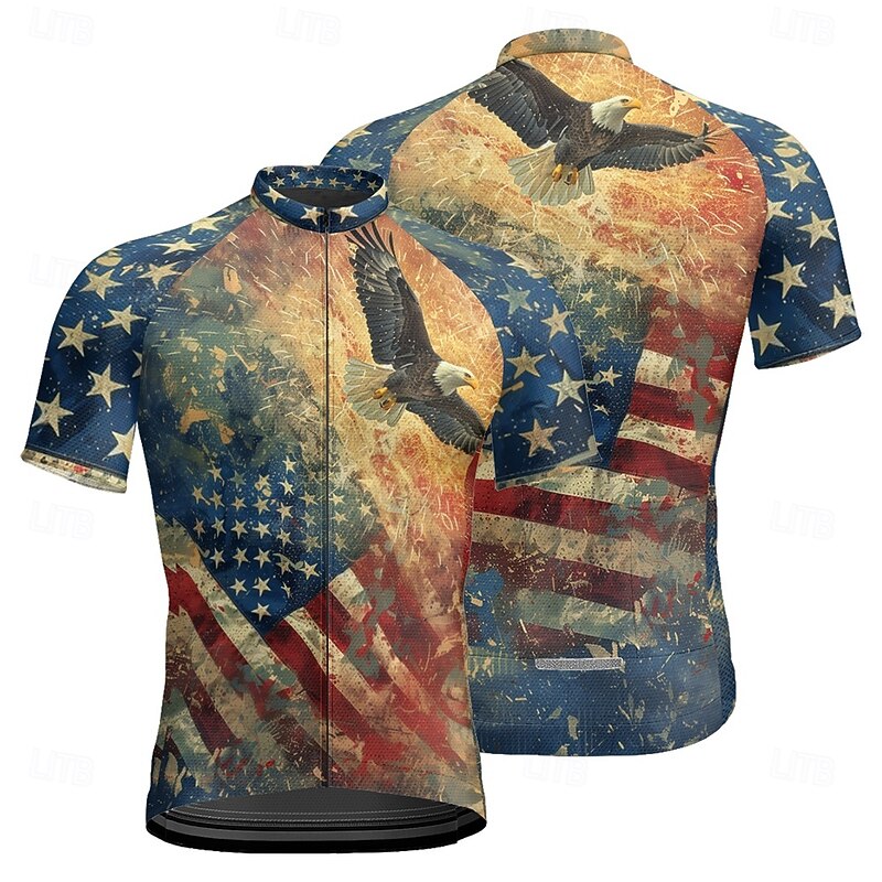 Men's Cycling Jersey National Flag Short Sleeve Bike Tee Tshirt Jersey with 3 Rear Pockets Mountain Bike MTB Quick Dry Anatomic Design Wicking Breathable Sports Navy Red Navy Blue Clothing Apparel4