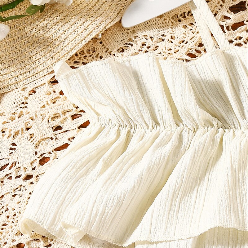 Kids Girls' Overall & Jumpsuit Solid Color Fashion Off Shoulder School 7-13 Years Summer Beige3