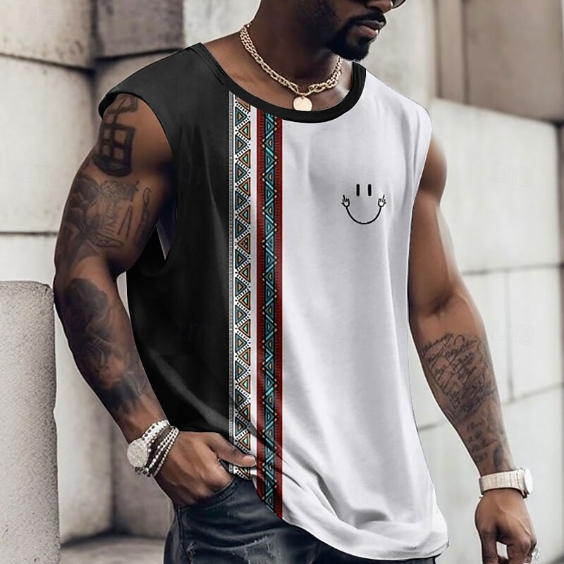 Men's Graphic Color Block Vest Top Sleeveless T Shirt for Men Cap Sleeve T shirt 3D Print Crew Neck Shirt Fashion Designer Muscle Daily Sports Gym Black White Blue Spring & Summer Clothing Apparel S