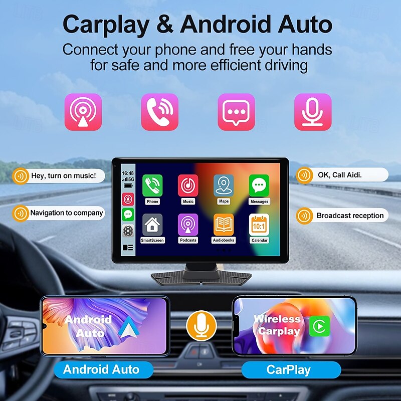 4K Portable Screen for Car 9 Inch HD Touch Screen Wireless Car Play with Backup Camera Voice Control FM WiFIMirror Link for Apple Carplay/Android Auto3