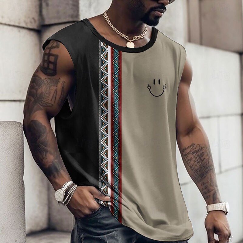 Men's Graphic Color Block Vest Top Sleeveless T Shirt for Men Cap Sleeve T shirt 3D Print Crew Neck Shirt Fashion Designer Muscle Daily Sports Gym Black White Blue Spring & Summer Clothing Apparel S3