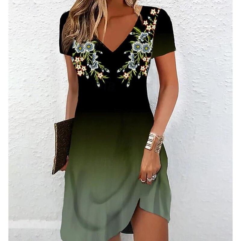 Women's Mini Dress A Line DressSundress Summer Dress Vacation Casual Vacation Daily Regular Fit Floral Graphic Short Sleeve Crew Neck Dark Blue Summer4