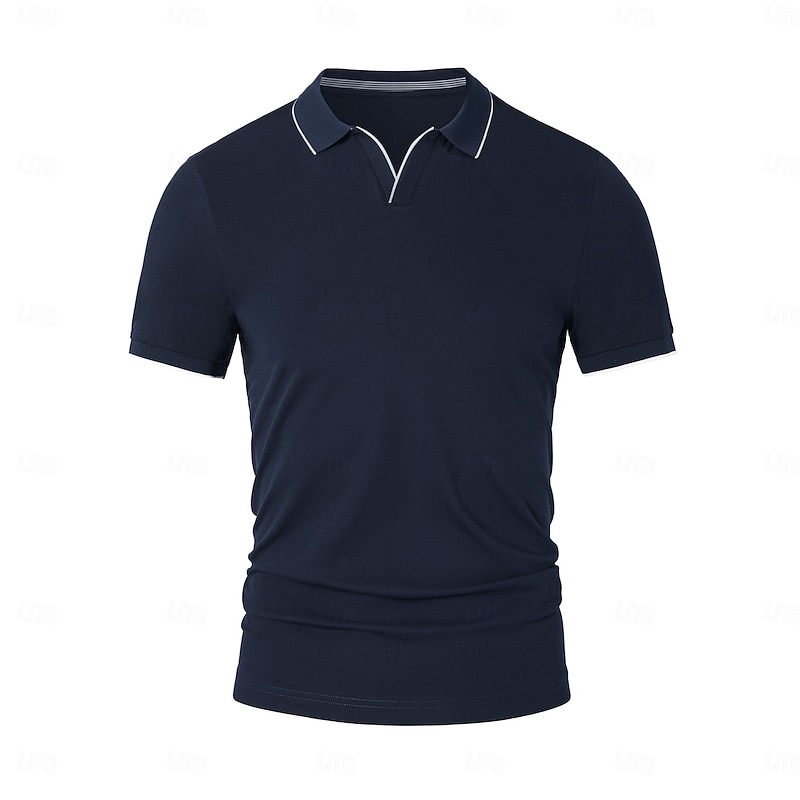 Men's Anti-bacterial UV Protection Cooling T Shirt Fold-over V Neck Collar School Training Short Sleeve with White Trim Clothing Apparel