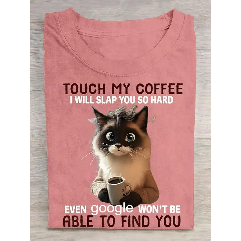 Women's T Shirt Cat Funny Slang T Shirt Graphic Letter Stylish Casual Short Sleeve Round Neck Regular Tops Daily Weekend Print Black White Pink Blue Purple Summer Spring2