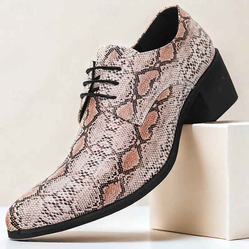 Men's Exotic Python Print Lace-Up Oxfords with Pointed Toe - Perfect for Evening Events and Fashion Statements