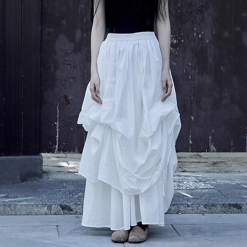 Retro Vintage Medieval Renaissance Maxi Skirt Pirate Viking Solid Color Fancy Dress Women's Celtic Halloween Carnival Vacation Casual Daily LARP Adults' Skirt3