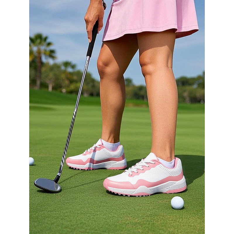 Elegant Pink Lace-Up Golf Sneakers - Slip-Resistant and Breathable, Perfect for Summer Golfing Sessions