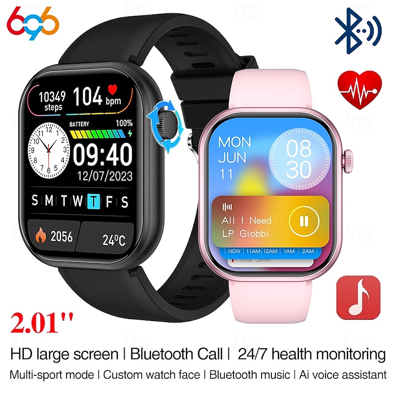 696 G20PRO Smart Watch 2.01 inch Smartwatch Fitness Running Watch Bluetooth ECG+PPG Pedometer Call Reminder Compatible with Android iOS Women Men Hands-Free Calls Message Reminder IP 67 41mm Watch2
