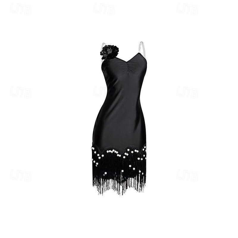 Latin Dance Dress Beading Tassel Pure Color Women's Performance Training Sleeveless Spandex3